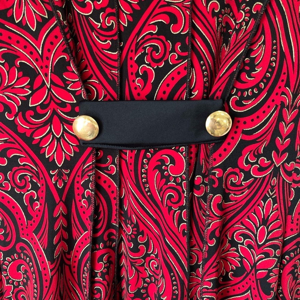 Sami & Jo Red Black Floral Paisley Midi Dress Sz S Short Sleeve Formal prom Chic - Picture 9 of 9
